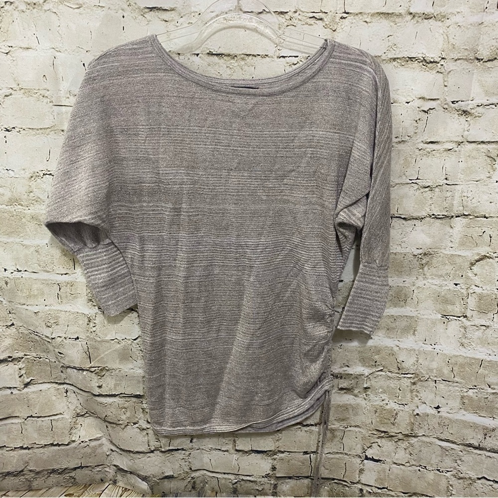 Express Beige Metallic Weave Ruched Side Dolman Sleeve Knit Top